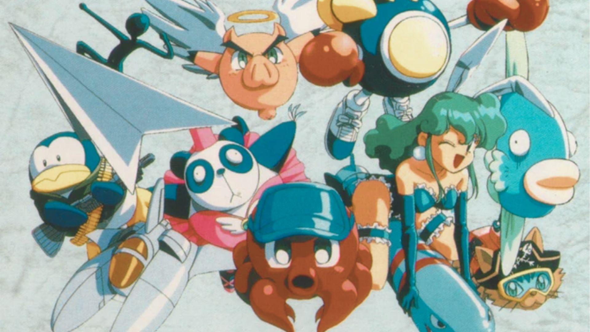 A red octopus character in a blue cap and flight goggles pilots a small white jet.
