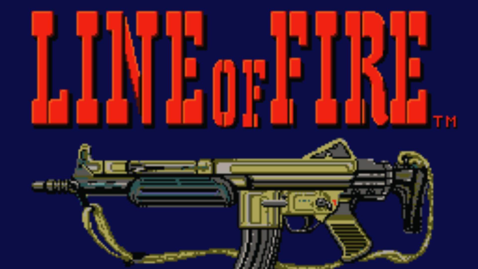 Red Line of Fire title above pixel assault rifle, Master System light gun shooter and arcade port