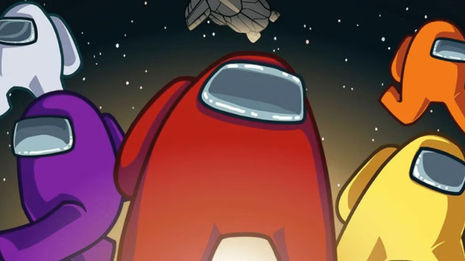 Colorful Among Us crew stand together in space as SS slang means screenshot or self-scan for proof