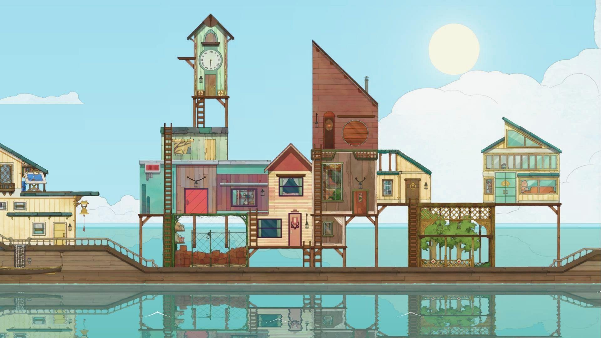 Stella’s customizable ferryboat floats on calm waters, stacked high with homes for each spirit.
