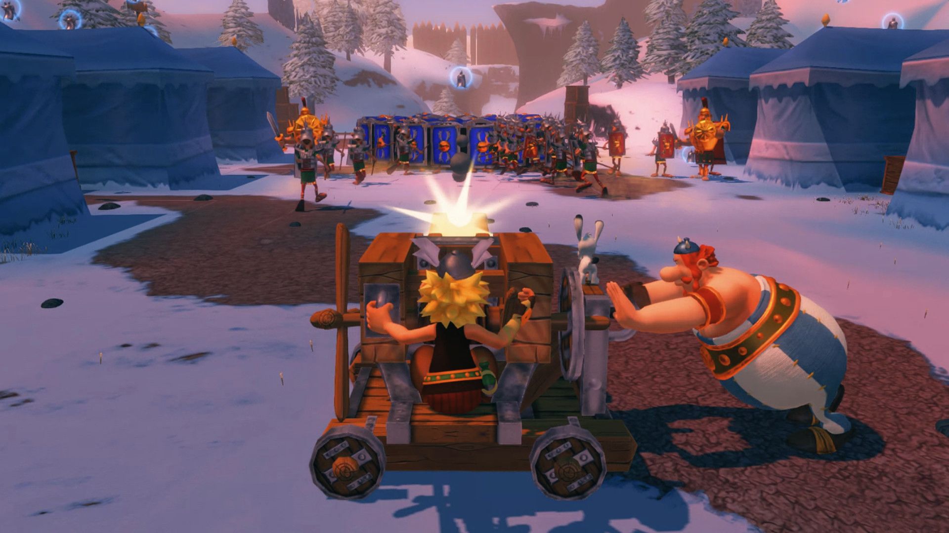 Asterix and Obelix aim catapult at Roman army, Master System era Asterix strategy and action scene