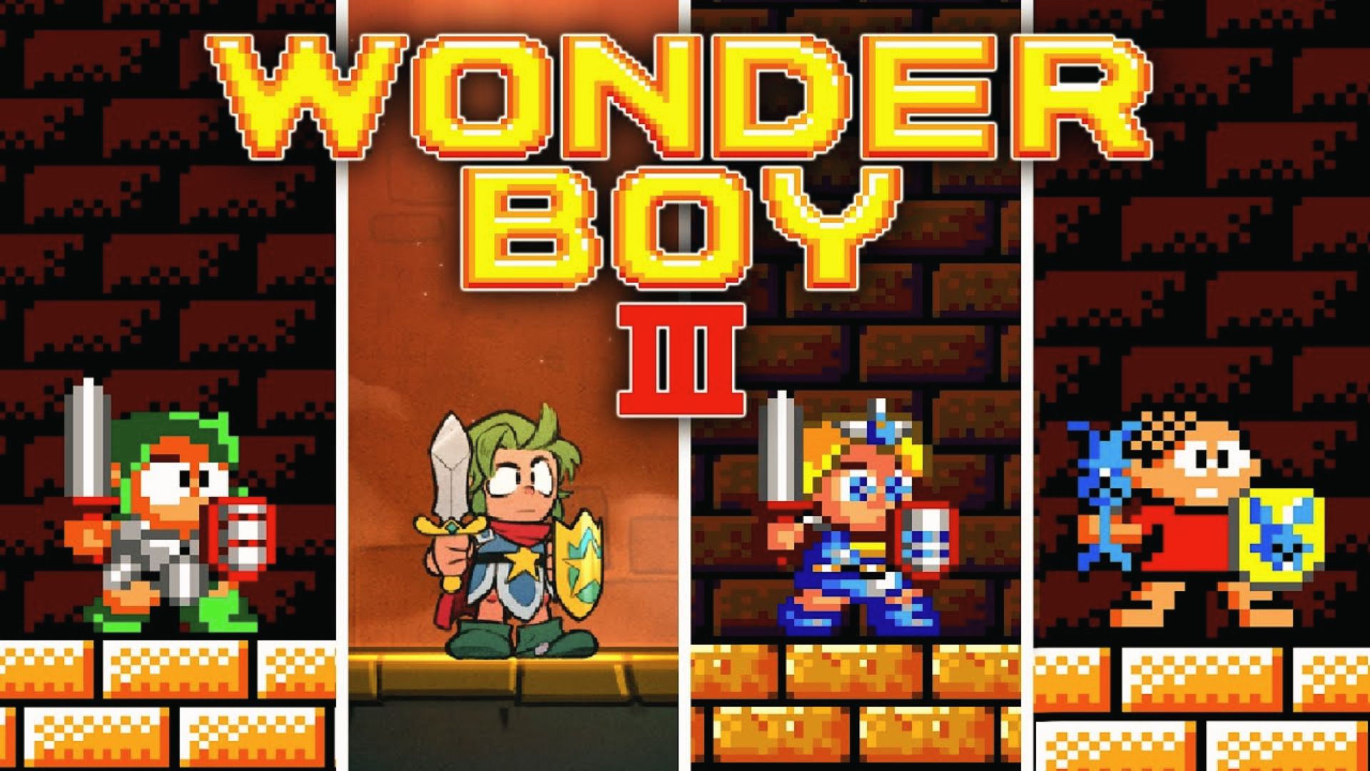 Wonder Boy III heroes in armor with swords, classic Master System action RPG and fan favorite game