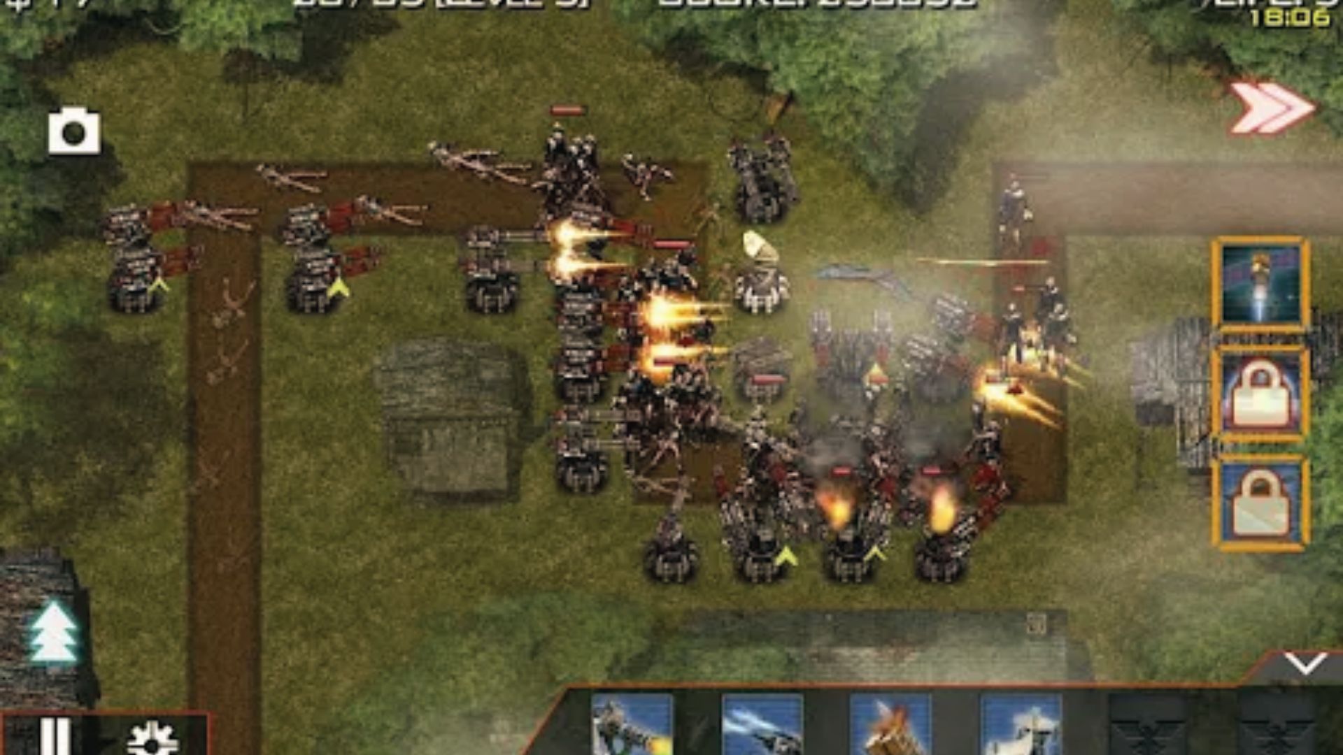 Turrets fire at zombie hordes on dirt paths, intense Master System tower defense strategy gameplay