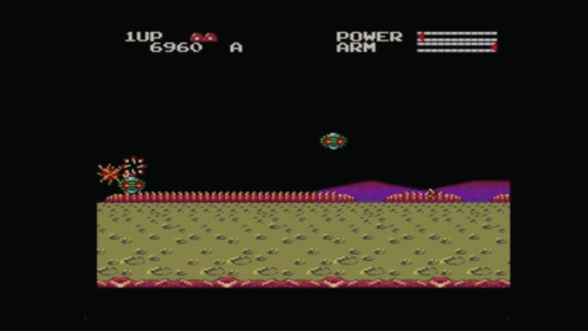 Space ship blasts aliens over cratered moon surface, Power Strike Master System shmup gameplay