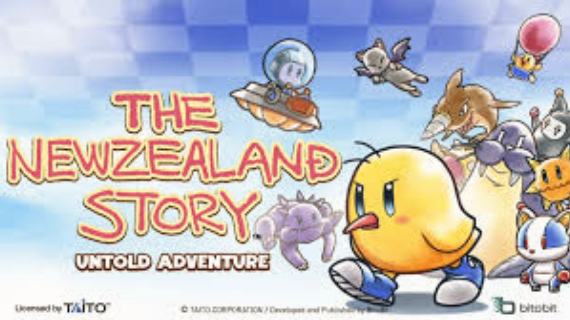 Kiwi bird Tiki runs past monsters and UFO, The NewZealand Story cute Master System platform adventure