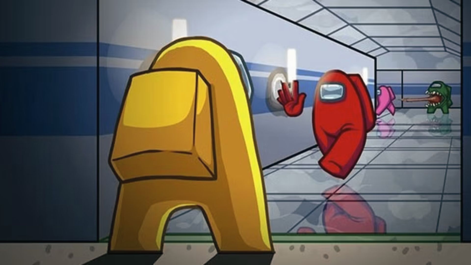 Yellow crewmate sees Red running in hallway as SS in Among Us means screenshot evidence or self-scan