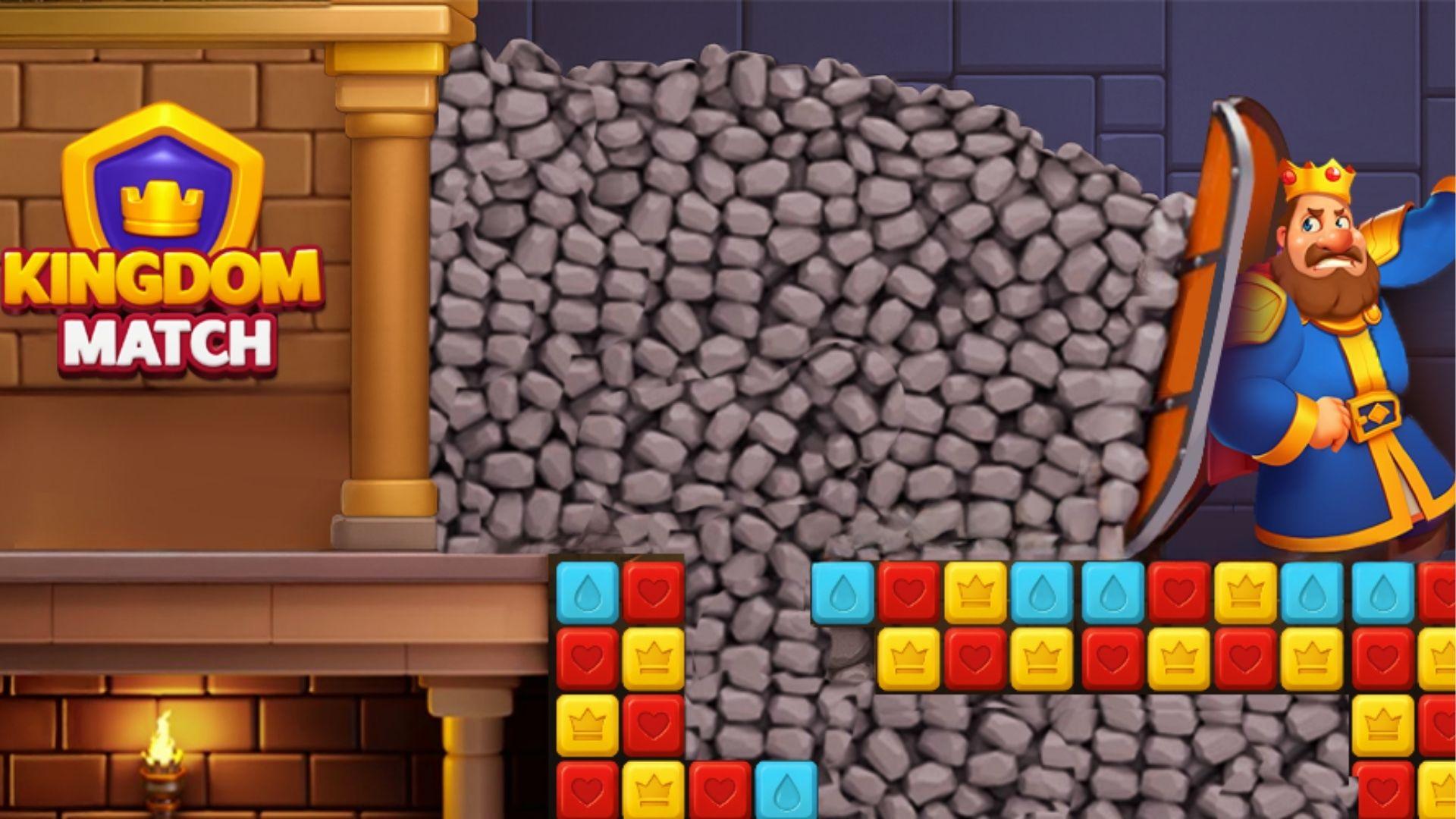 King Robert amazed by Royal Match match-3 puzzle with glowing star power-up and colorful tiles gameplay