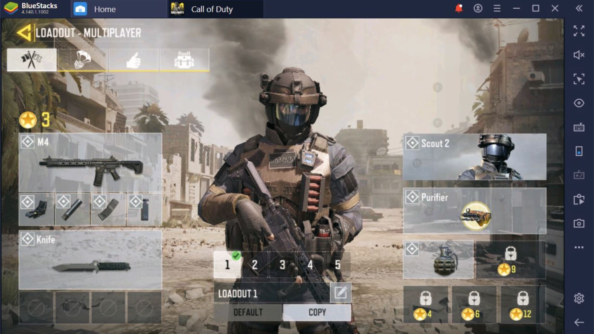 COD Mobile loadout screen on BlueStacks. Customize M4 builds and perks to get better at COD fights.