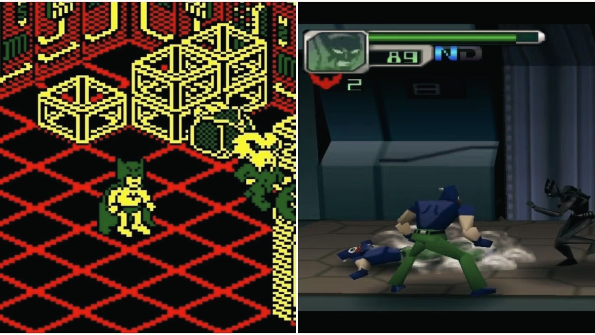 Batman 8-bit vs 3D arena fights, Master System vs modern retro Batman comparison
