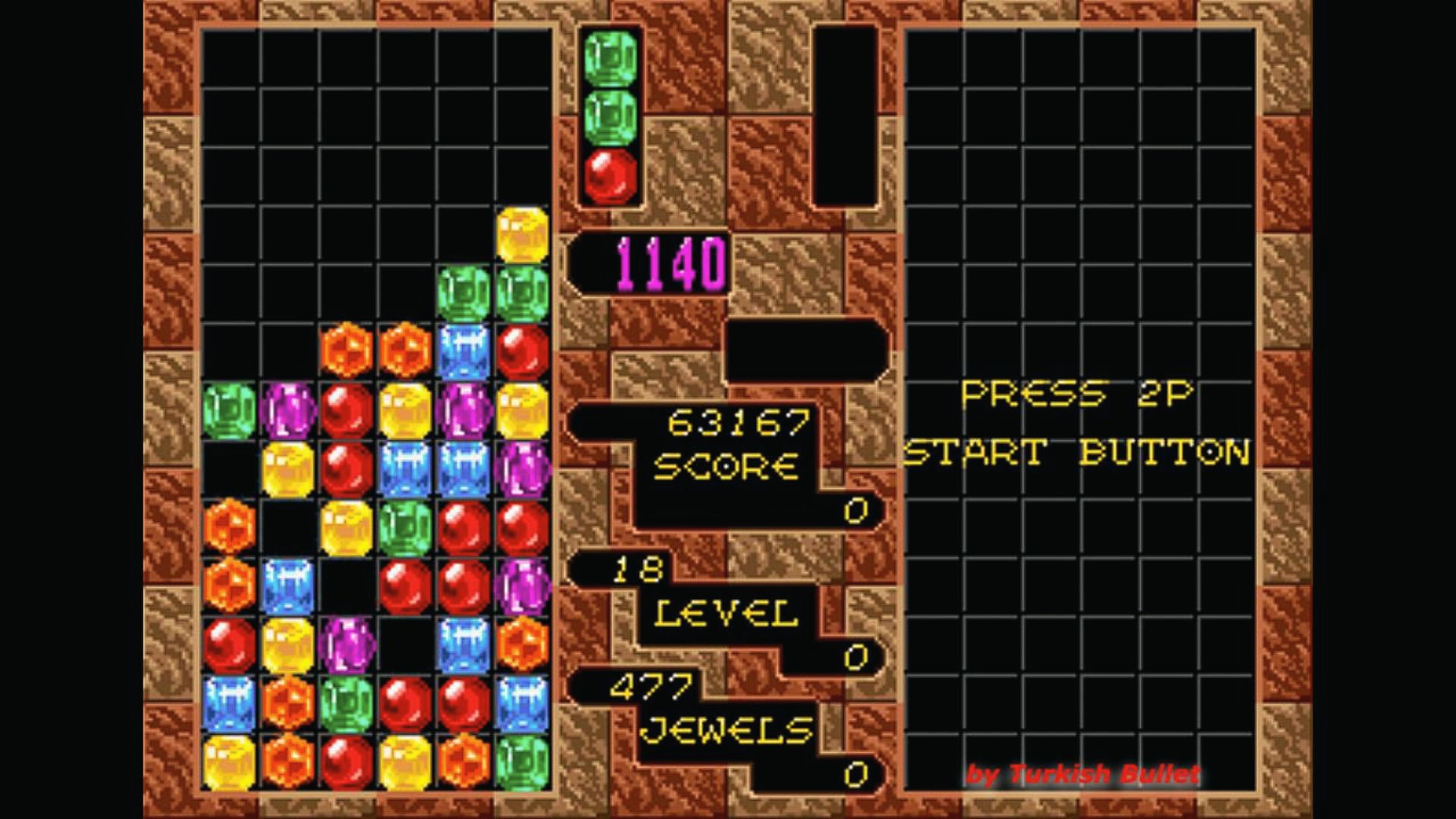 Columns puzzle grid with jewels and score display, fast matching Master System Columns gameplay