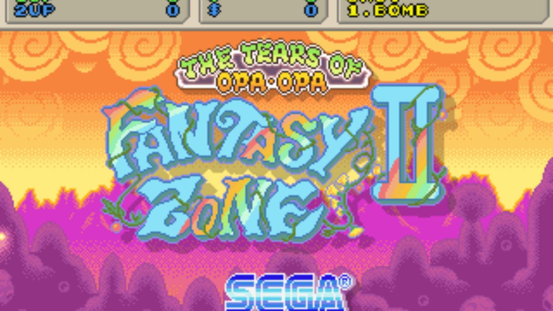 Fantasy Zone II title screen with vibrant pink sky, SEGA's colorful Master System shoot-em-up sequel