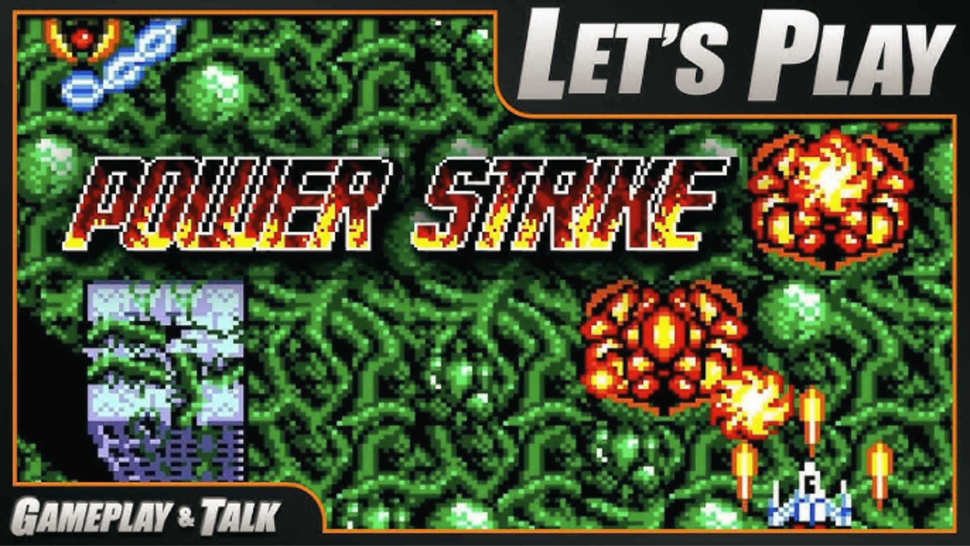 Power Strike ship fires at alien brain in green vines, intense Master System vertical shmup gameplay